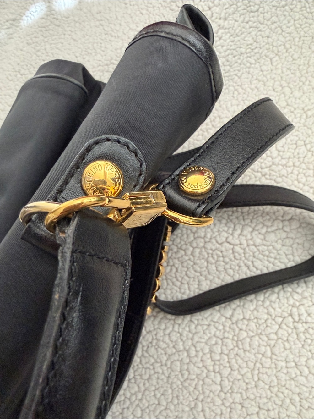 Moschino Black Nylon Satchel with Gold Hardware and Logo Strap - Picture 6 of 14